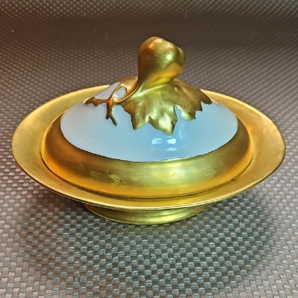 Fine Porcelain Covered Dish Gold Details Hand Painted Vintage / Antique Sm Chip